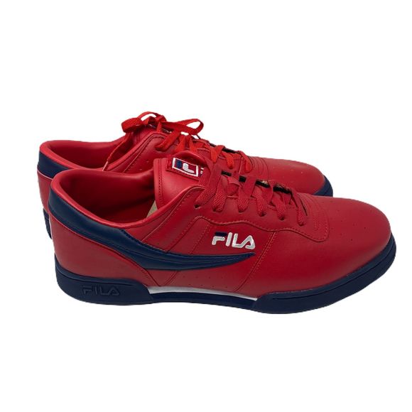 red and blue fila shoes